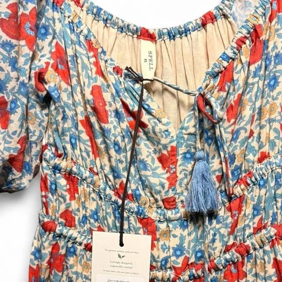 Spell Red and Blue Floral Long Sleeve Dress - Picture 4 of 7